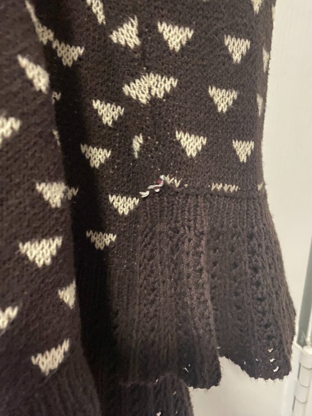 Style & Co Fair Isle Ruffle Bell Sleeve Cardigan Sweater Brown Tie Front Boho L - Picture 9 of 11